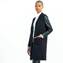 Load image into Gallery viewer, Clara Sunwoo Ponte Knit Liquid Leather Sleeve Pocket Cardigan SALE