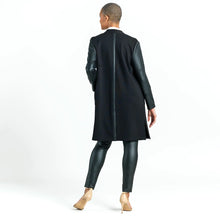 Load image into Gallery viewer, Clara Sunwoo Ponte Knit Liquid Leather Sleeve Pocket Cardigan SALE