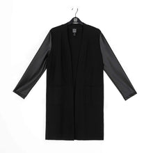 Load image into Gallery viewer, Clara Sunwoo Ponte Knit Liquid Leather Sleeve Pocket Cardigan SALE