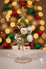 Load image into Gallery viewer, Glass Christmas tree with w Snowman or Santa Ornaments