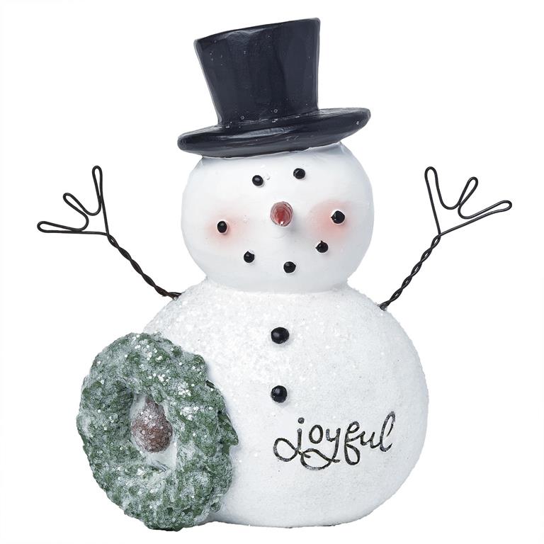 Joyful Snowman with Wreath Figurine