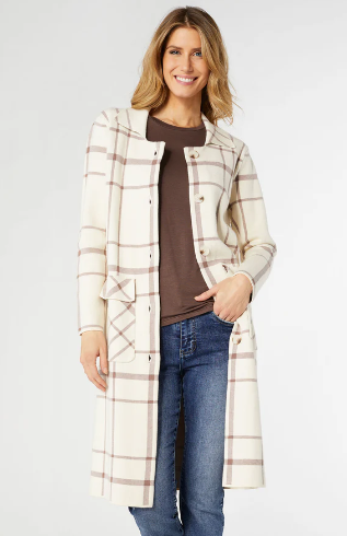 SALE Juliana Soft Knit Long Plaid Cream Coat - – Something