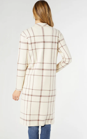 Juliana Soft Knit Long Plaid Cream Coat