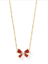 Load image into Gallery viewer, Kendra Scott Blair Bow Small Pendant Necklace Bright Red Drusy Gold