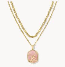 Load image into Gallery viewer, Kendra Scott Daphne Coral Frame Necklace Gold Rose Quartz
