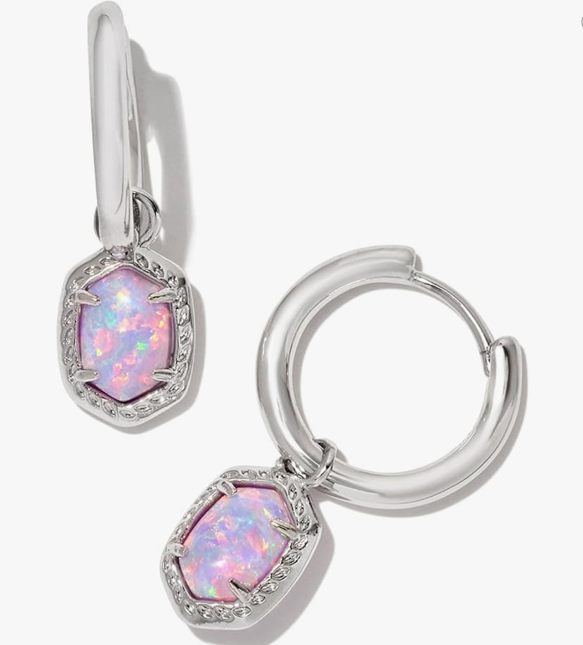 Kendra Scott Daphne Framed Huggie Earrings Rhodium Lilac Opal