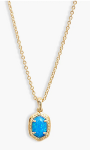 Kendra Scott Daphne Framed Pendant Necklace Gold Bright Blue Opal