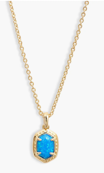 Kendra Scott Daphne Framed Pendant Necklace Gold Bright Blue Opal