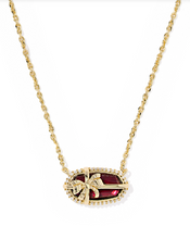 Load image into Gallery viewer, Kendra Scott Elisa Bow Pendant Necklace Gold Dark Burgundy Illusion