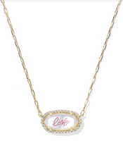 Load image into Gallery viewer, Kendra Scott Elisa Pave Frame Pendant Necklace Gold Ivory Mother of Pearl Love Script