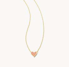 Load image into Gallery viewer, Kendra Scott Gold Framed Ari Heart Necklace In Light Pink Drusy