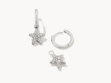 Load image into Gallery viewer, Kendra Scott Jae Star Pave Huggie Earrings in Rhodium White Crystal

