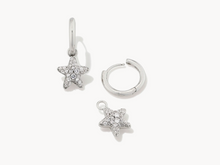 Load image into Gallery viewer, Kendra Scott Jae Star Pave Huggie Earrings in Rhodium White Crystal