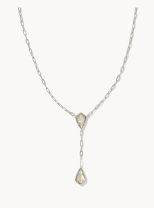 Kendra Scott Silver Camry Y Necklace in Ivory Mother of Pearl