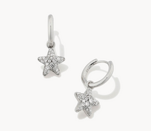 Load image into Gallery viewer, Kendra Scott Jae Star Pave Huggie Earrings in Rhodium White Crystal