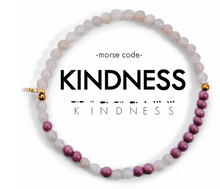 Load image into Gallery viewer, Kindness Light Gray Quartz/Lilac Morse Code Bracelet