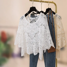 Load image into Gallery viewer, White Lace Bell Flare Sleeve Top Cover Up