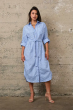 Load image into Gallery viewer, 50% off - Blue and White Striped Shirt Dress - FINAL SALE