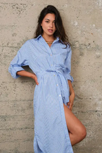 Load image into Gallery viewer, 50% off - Blue and White Striped Shirt Dress - FINAL SALE