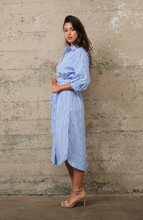 Load image into Gallery viewer, 50% off - Blue and White Striped Shirt Dress - FINAL SALE