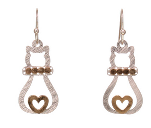 Love Cat Silver and Gold Toned Earrings