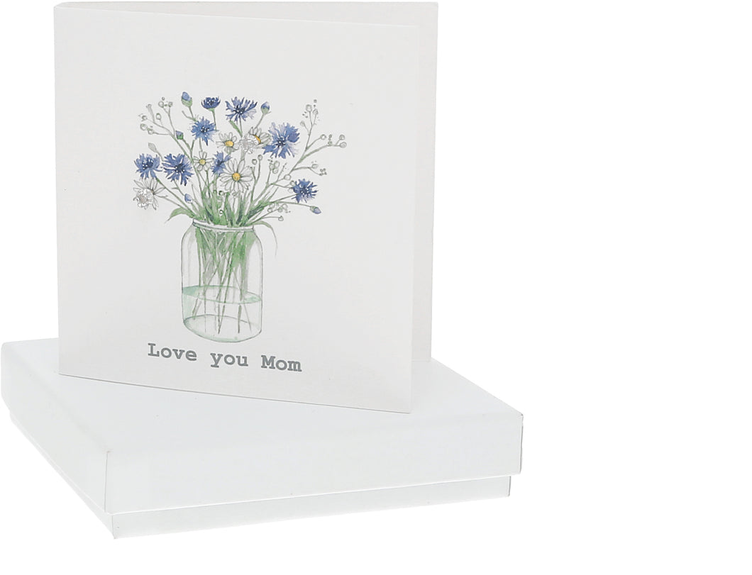 Love You Mom Gift Card with Sterling Silver and Dubic Zirconia Earrings