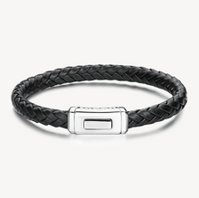 Load image into Gallery viewer, Men's Black Leather Bracelet with Stainless Steel Clasp by Brosway