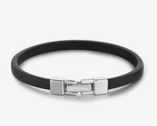 Load image into Gallery viewer, Men's Black Leather Bracelet with Stainless Steel Elements by Brosway