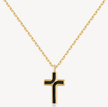 Load image into Gallery viewer, Men's Stainless Steel Gold Necklace with Black Enamel Cross Pendant by Brosway