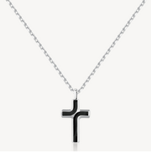 Load image into Gallery viewer, Men's Stainless Steel Necklace with Black Enamel Cross Pendant by Brosway