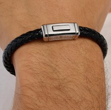 Load image into Gallery viewer, Men's Black Leather Bracelet with Stainless Steel Clasp by Brosway