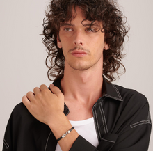 Load image into Gallery viewer, Men's Black Leather Bracelet with Stainless Steel Elements by Brosway