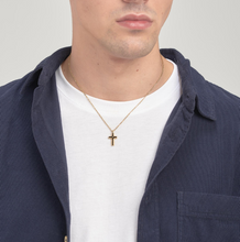 Load image into Gallery viewer, Men's Stainless Steel Gold Necklace with Black Enamel Cross Pendant by Brosway