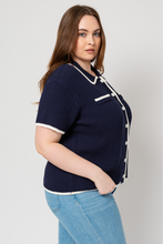 Load image into Gallery viewer, Plus Size Navy Front Pocket Short Sleeve Sweater - Final Sale