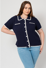 Load image into Gallery viewer, Plus Size Navy Front Pocket Short Sleeve Sweater - Final Sale