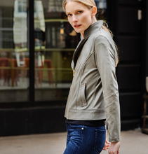 Load image into Gallery viewer, Olive Liquid Leather Jacket By Clara Sunwoo