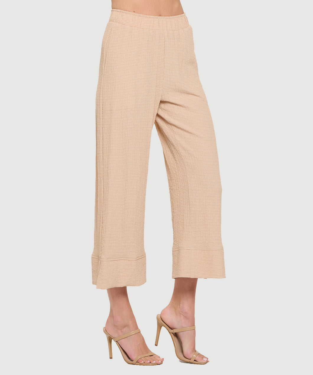 Palazzo Gauze Pants with Elastic Waist and Small Slits - Taupe