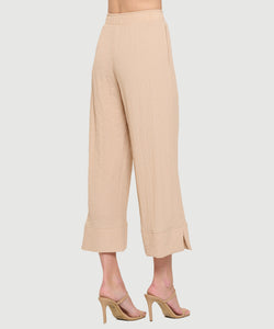 Palazzo Gauze Pants with Elastic Waist and Small Slits - Taupe