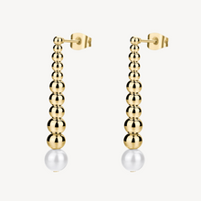 Load image into Gallery viewer, Perfect Stainless Steel Gold Bead Pearl Drop Earrings by Brosway