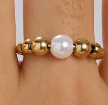 Load image into Gallery viewer, Perfect Stainless Steel Gold Beaded Pearl Ring by Brosway