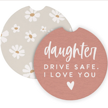 Load image into Gallery viewer, Pink Drive Safe Daughter Car Coaster set of 2