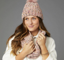 Load image into Gallery viewer, Speckled Pink Chenille Knit Hat with Pom
