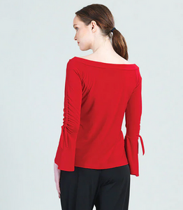 Red Off Shoulder Bell Sleeve Top By Clara Sunwoo