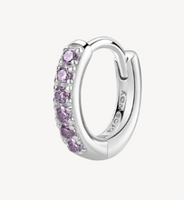 Load image into Gallery viewer, Rhodium Plated Sterling Silver Single Hoop Earrings with Amethyst CZ by Brosway