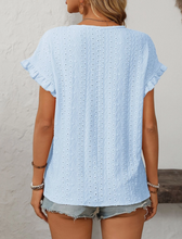 Load image into Gallery viewer, Women's Eyelet Lace Crewneck top - Light Blue