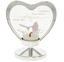Load image into Gallery viewer, Cardinals Appear 5" Glass Heart Tea Light Holder