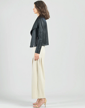 Load image into Gallery viewer, Black Liquid Leather Drape Neck Jacket by Clara Sunwoo