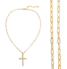 Load image into Gallery viewer, Gold & CZ Cross Necklace