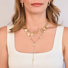 Load image into Gallery viewer, Gold Cross Charm Necklace - cross, heart, key, cherub