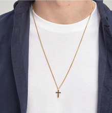 Load image into Gallery viewer, Stainless Steel Gold Cross Necklace Black Enamel Zircons by Brosway